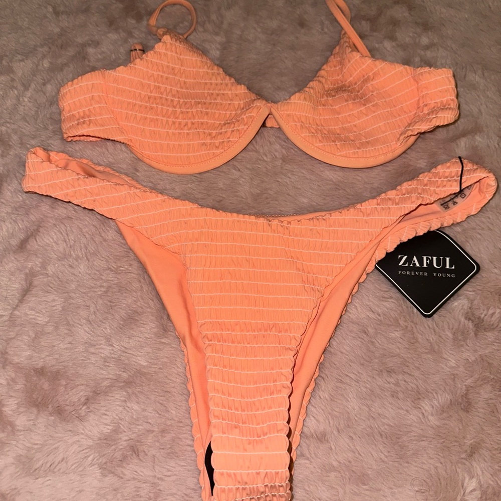 Zaful Orange Textured High-Cut Brazilian Cut Bikini